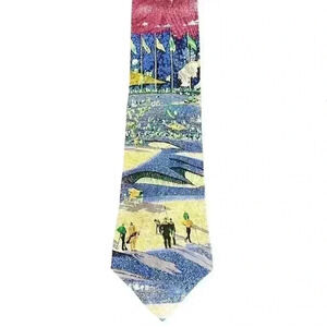 DON LOPER Men’s 100% Silk Tie Necktie Golf Scene Golfing 4”‎ Wide
